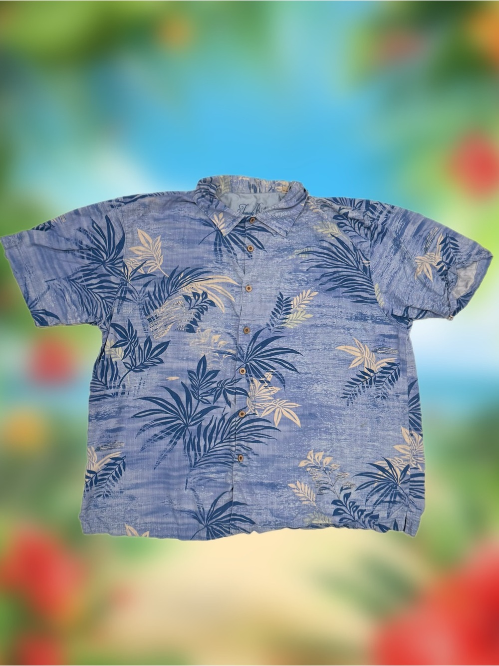 Tommy Bahama Men’s 2XB Big & Tall Blue Tropical Floral Silk Button-Up Shirt